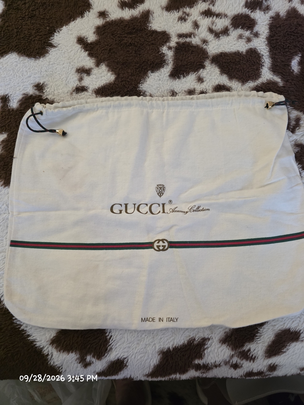 Gucci White Drawstring Shoe Dust Bag Pouch w/ Green Red Stripe Made in Italy